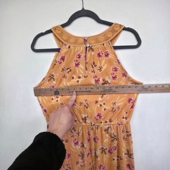 Daniel Rainn Dress Women M Orange Crochet Halter Floral Tiered Resort Flowy Midi - Picture 5 of 16